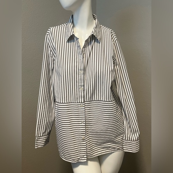 J. Jill Tops - J. JILL Women’s Black and White Striped LS Button Down Shirt Blouse Size L